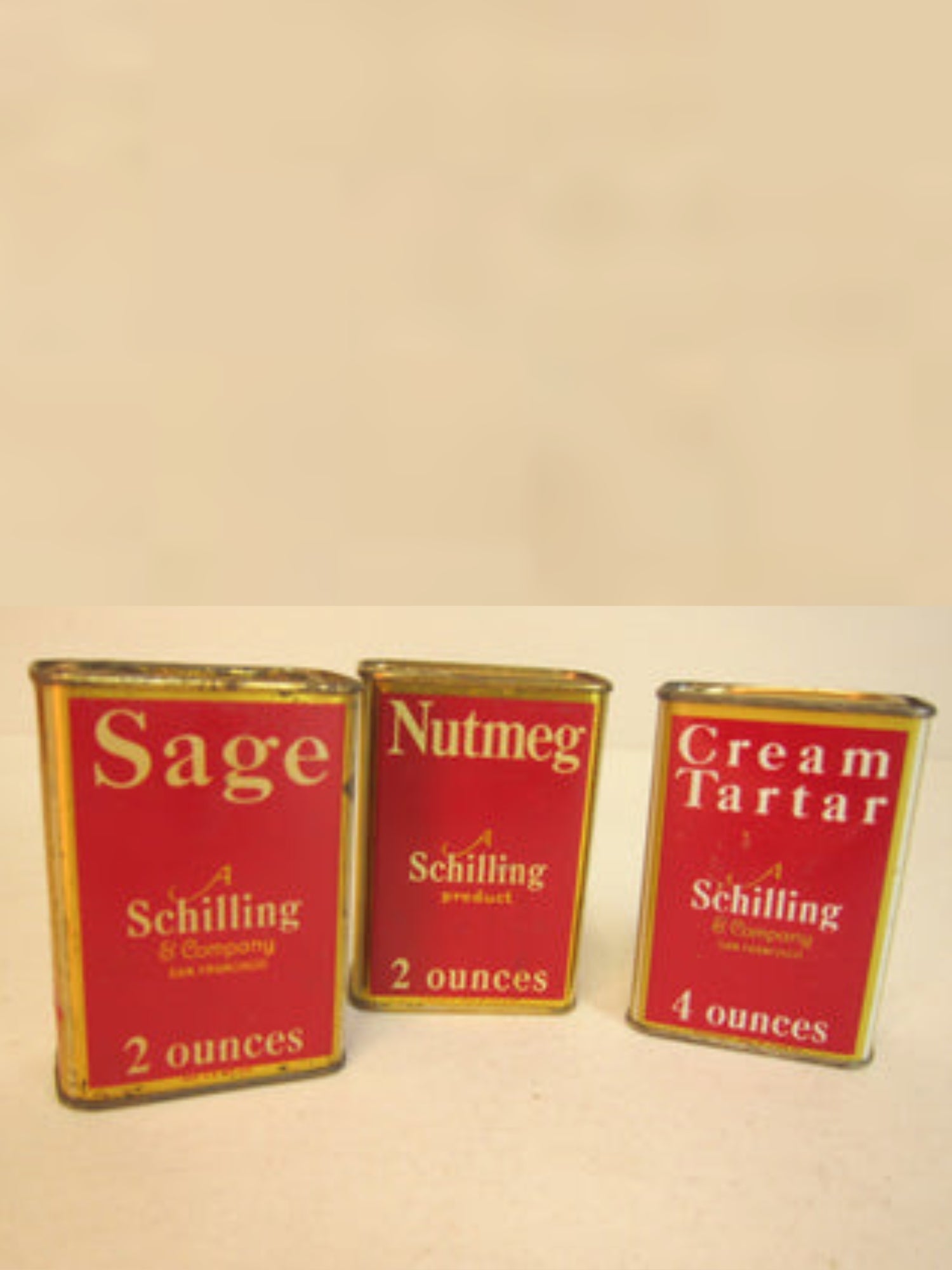 Shelly's Schilling spice cans
