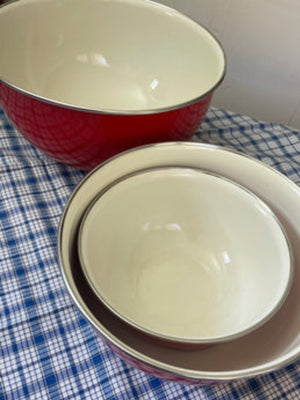 Baily's set of bright red bowls
