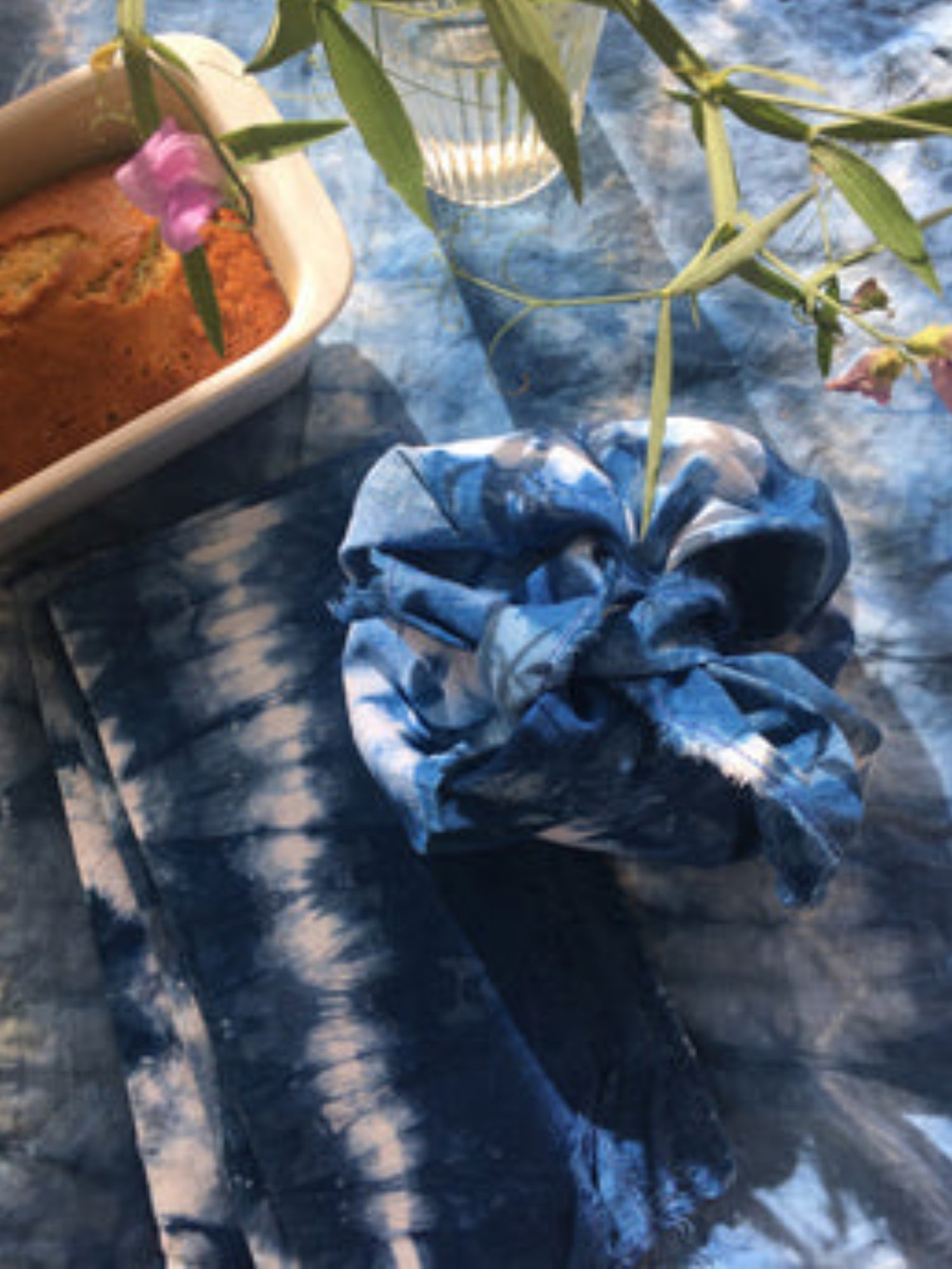 Iris' indigo tie-dyed lunch cloths