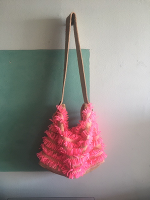 Handmade hot pink fringe tote bag 