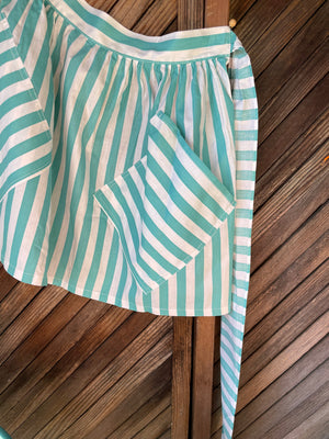 Vintage 1950s aqua striped kitchen apron