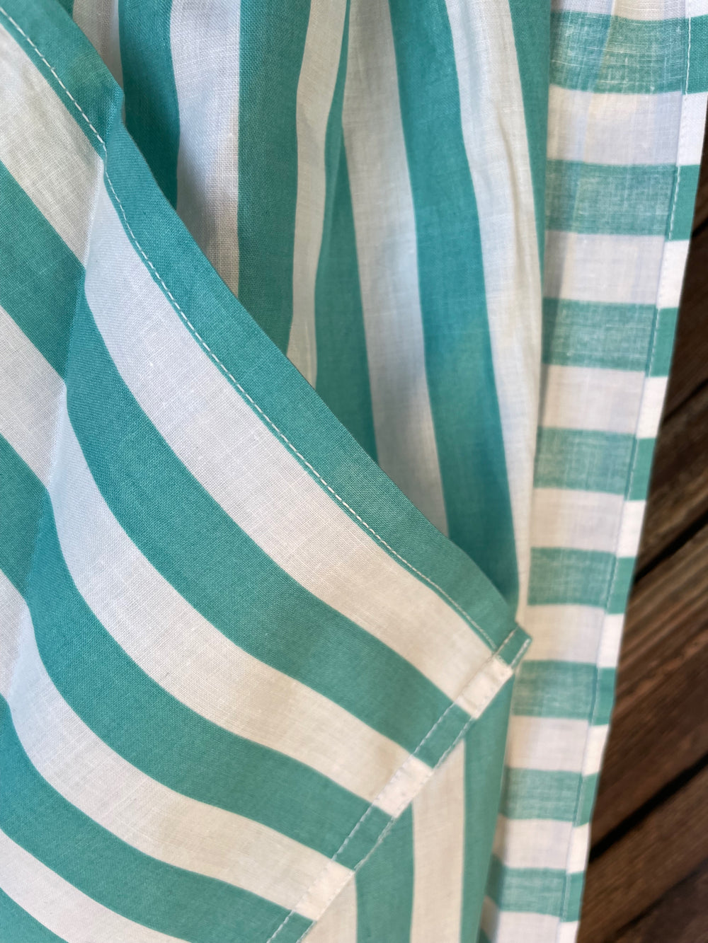 Vintage 1950s aqua striped kitchen apron details