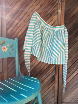 Vintage 1950s aqua striped kitchen apron