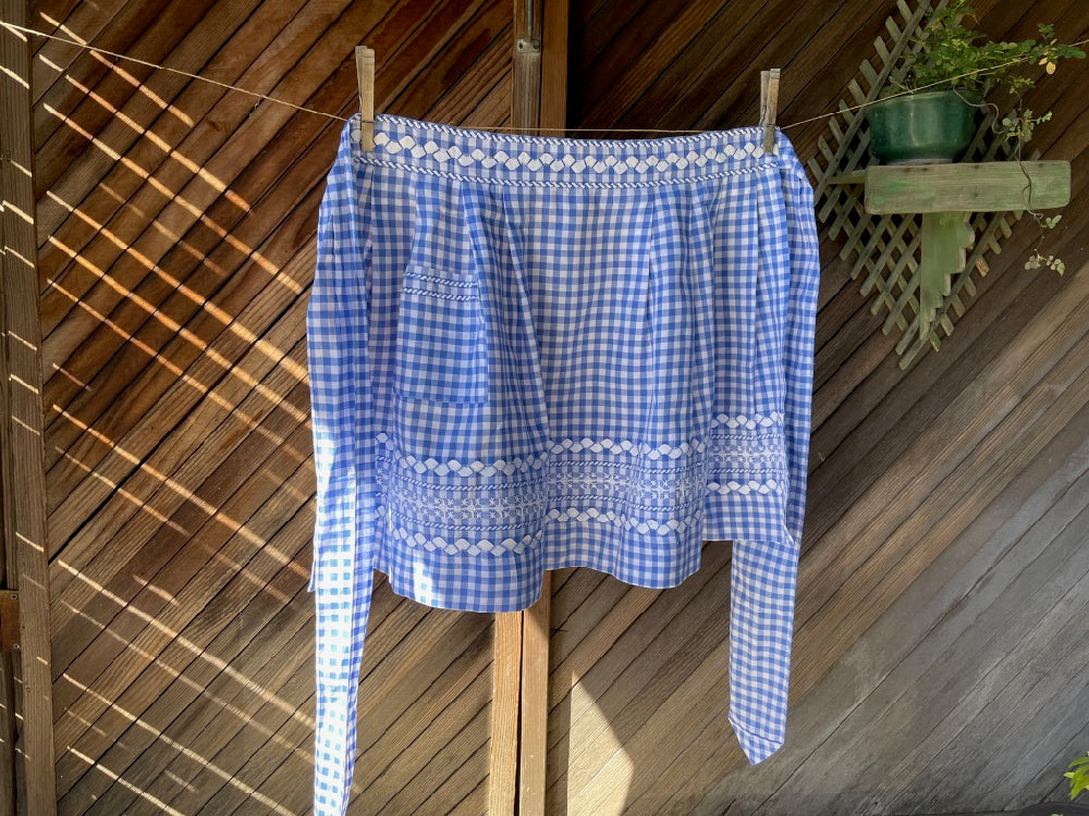 Vintage gingham cross stitch apron