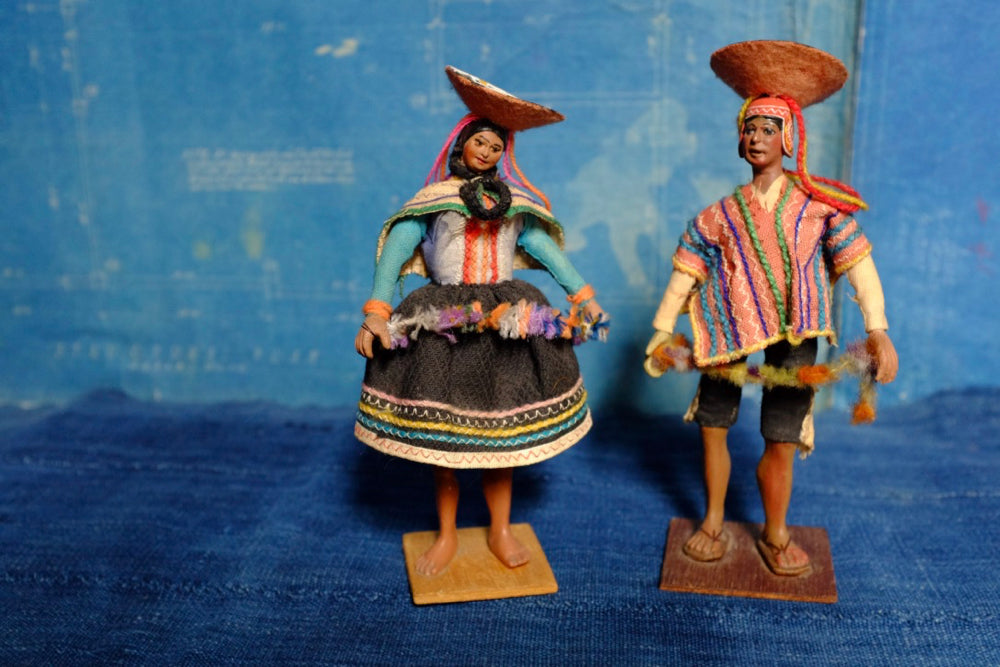 Heather's  two vintage Peruvian folk dolls