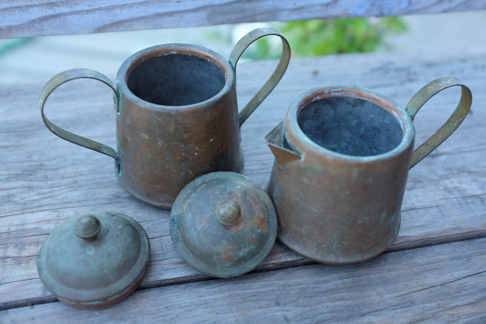 Vintage Spartan copper creamer and sugar bowl set 