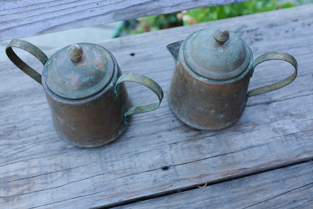 Vintage Spartan copper creamer and sugar bowl set 