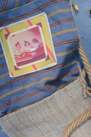 Handmade linen pouch with vintage photo detail