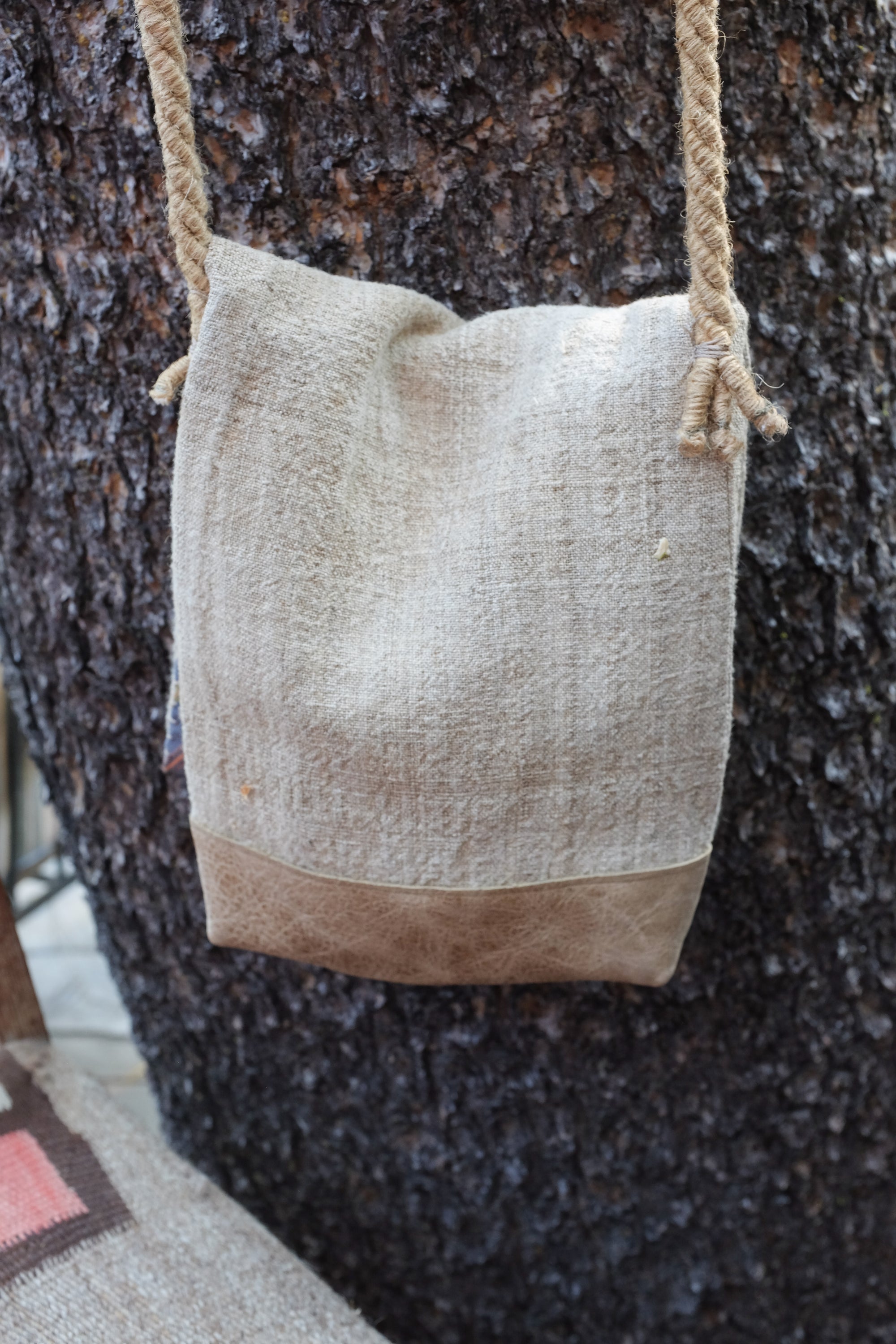 Handmade linen pouch with vintage photo detail