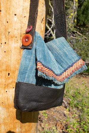 indigo leather up-cycle boho bag