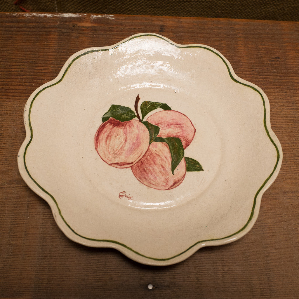 Vintage scalloped dessert plate with hand-painted peaches.