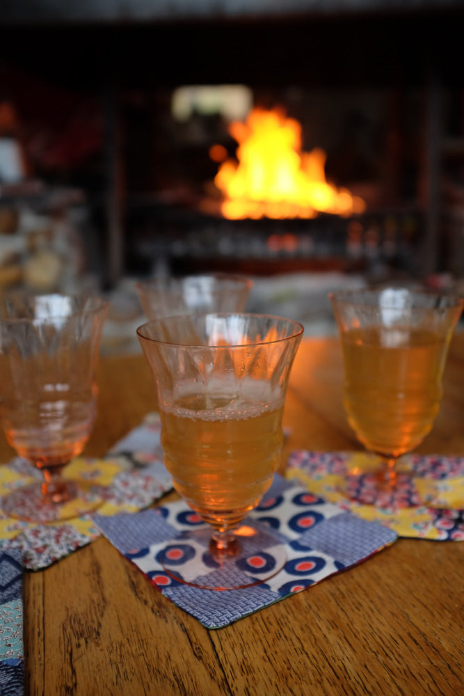 Vintage pink depression glass stemware