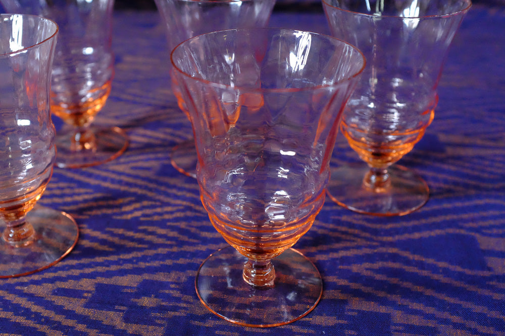 Vintage pink depression glass stemware