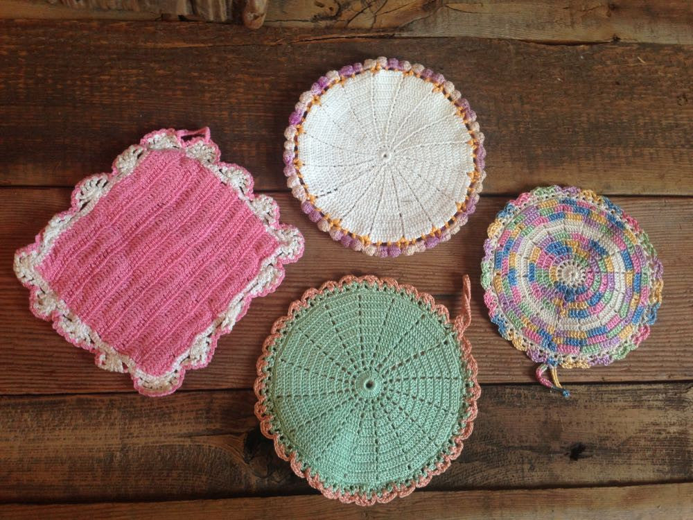 pastel pink vintage crochet hot pads