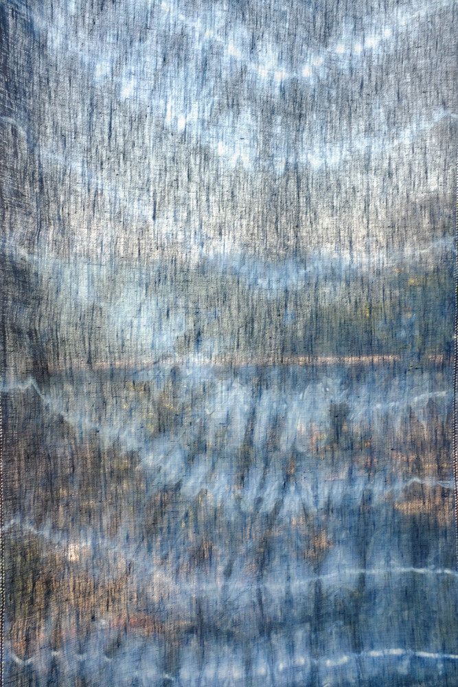 Hand-dyed indigo tie-dyed linen table runner