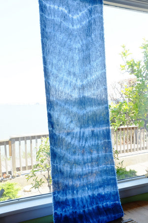 Hand-dyed indigo tie-dyed linen table runner